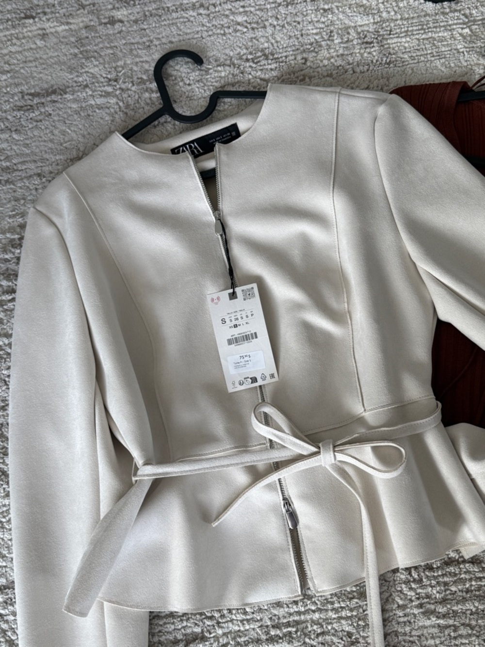 Zara Cream Peplum Belted Zip Jacket